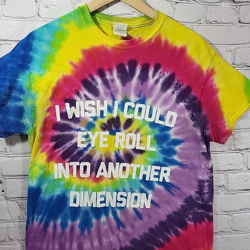 Y2K Tie-Dye T-Shirt Eye Roll Rainbow Spiral Womens M Crew Neck 100% Cotton - Picture 3 of 9